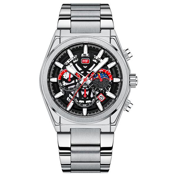 Mini Focus Silver Stainless Steel Black Dial Chronograph Quartz Watch for Gents - MF0339G-01