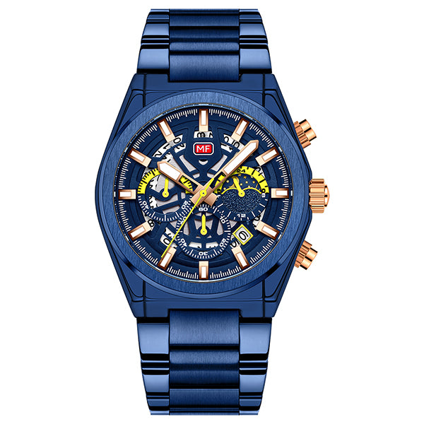 Mini Focus Blue Stainless Steel Blue Dial Chronograph Quartz Watch for Gents - MF0339G-04
