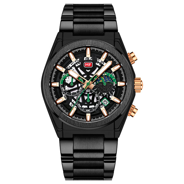 Mini Focus Black Stainless Steel Black Dial Chronograph Quartz Watch for Gents - MF0339G-05