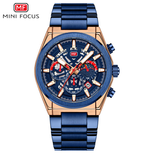 Mini Focus Blue Stainless Steel Blue Dial Chronograph Quartz Watch for Gents - MF0339G-02