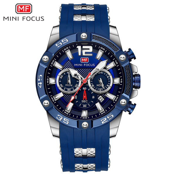 Mini Focus Blue Silicone Strap Strap Blue Dial Chronograph Quartz Watch for Gents - MF0349G-01