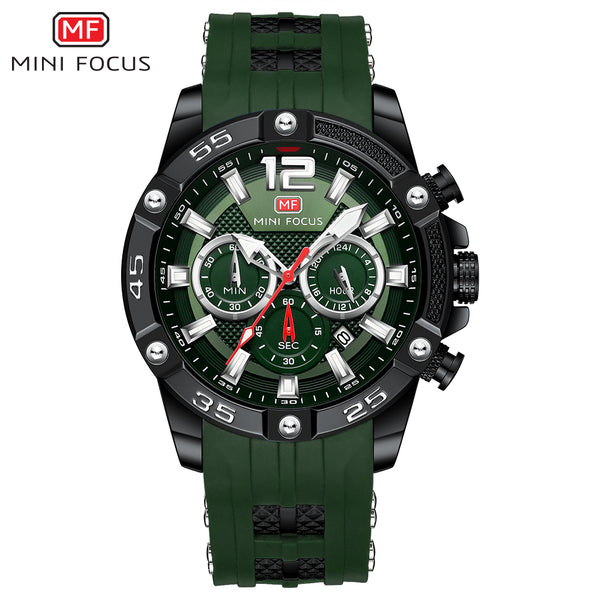 Mini Focus Green Silicone Strap Strap Green Dial Chronograph Quartz Watch for Gents - MF0349G-05