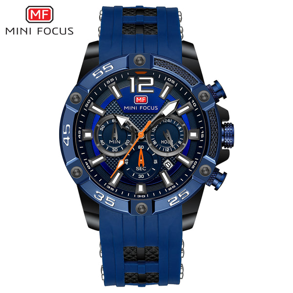 Mini Focus Blue Silicone Strap Strap Blue Dial Chronograph Quartz Watch for Gents - MF0349G-06