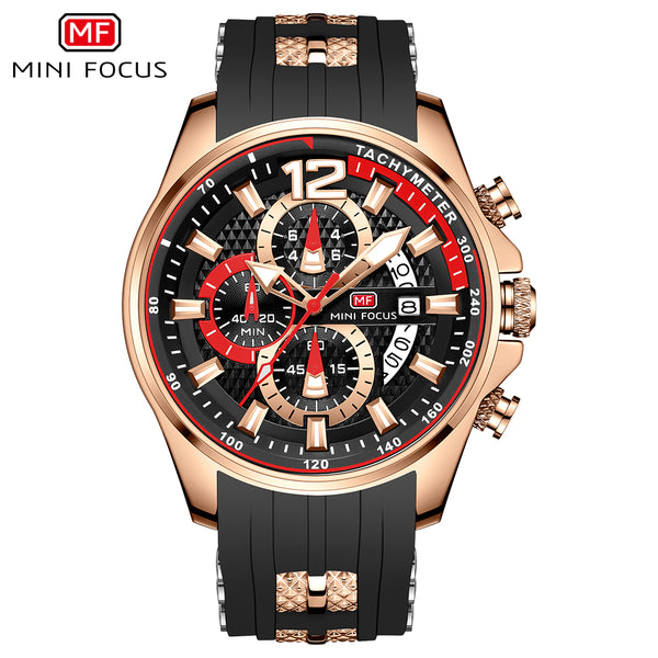 Mini Focus Black Silicone Strap Strap Black Dial Chronograph Quartz Watch for Gents - MF0350G-01