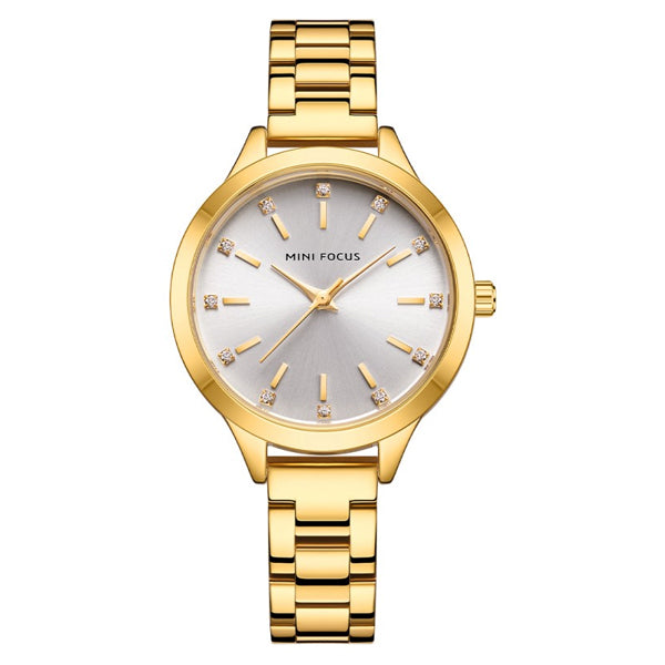 Mini Focus Gold Stainless Steel Silver Dial Quartz Watch for Ladies - MF0367L-02