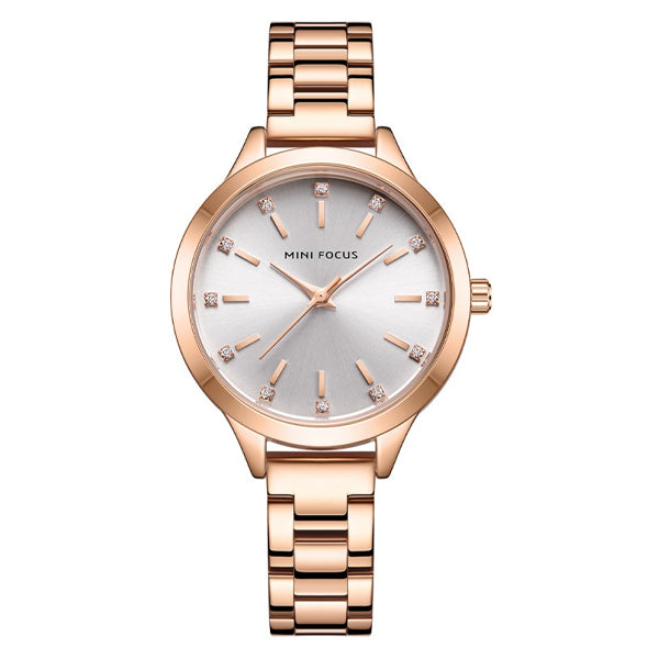 Mini Focus Rose Gold Stainless Steel Silver Dial Quartz Watch for Ladies - MF0367L-03