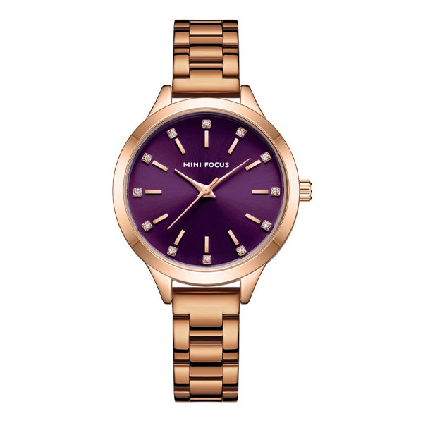 Mini Focus Rose Gold Stainless Steel Purple Dial Quartz Watch for Ladies - MF0367L-05