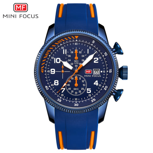 Mini Focus Blue Silicone Strap Strap Blue Dial Chronograph Quartz Watch for Gents - MF0379G-01