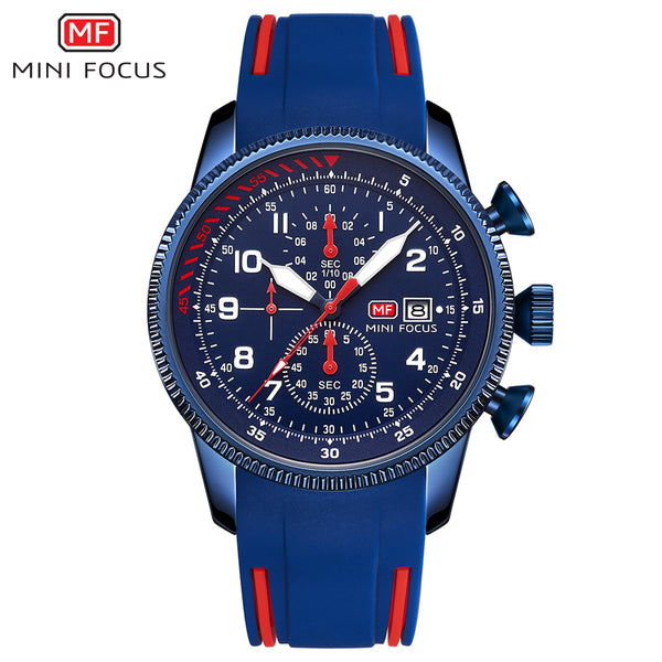 Mini Focus Blue Silicone Strap Strap Blue Dial Chronograph Quartz Watch for Gents - MF0379G-02