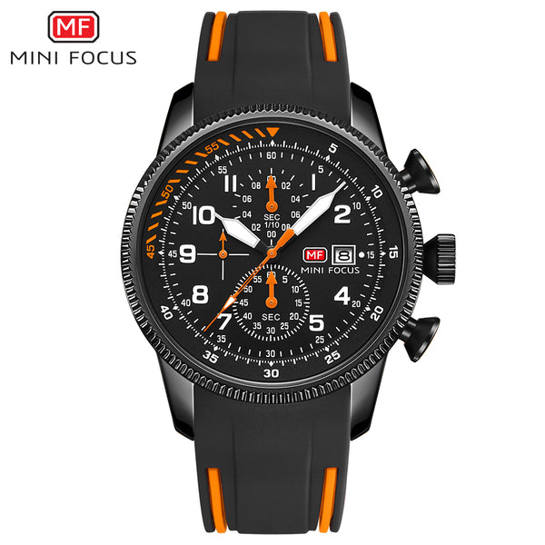 Mini Focus Black Silicone Strap Strap Black Dial Chronograph Quartz Watch for Gents - MF0379G-03