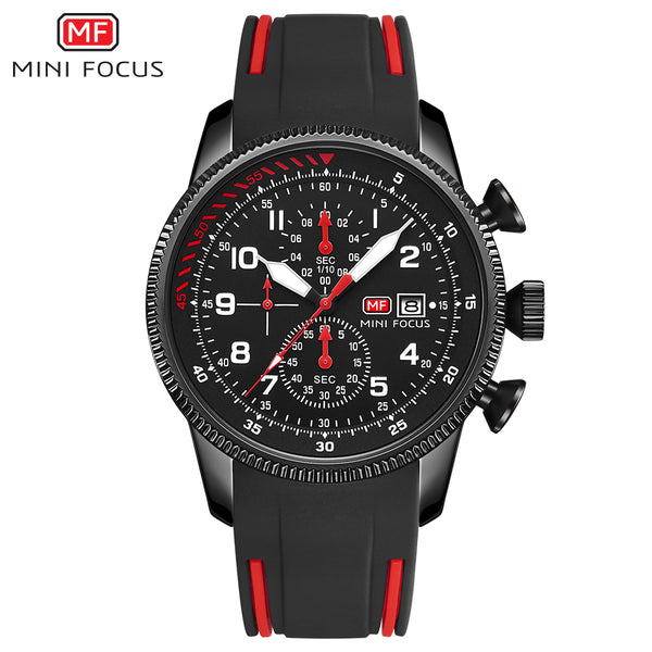 Mini Focus Black Silicone Strap Strap Black Dial Chronograph Quartz Watch for Gents - MF0379G-04