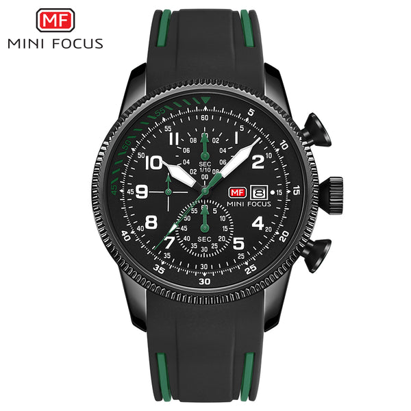 Mini Focus Black Silicone Strap Strap Black Dial Chronograph Quartz Watch for Gents - MF0379G-05
