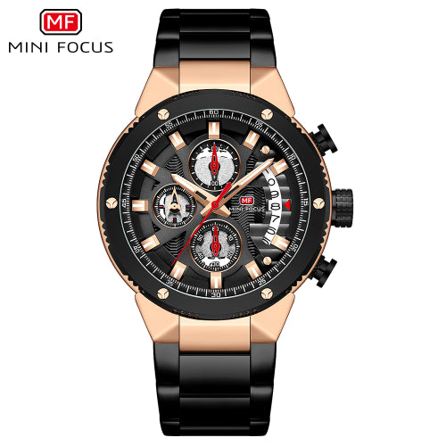 Mini Focus Black Stainless Steel Black Dial Chronograph Quartz Watch for Gents - MF0397G-02