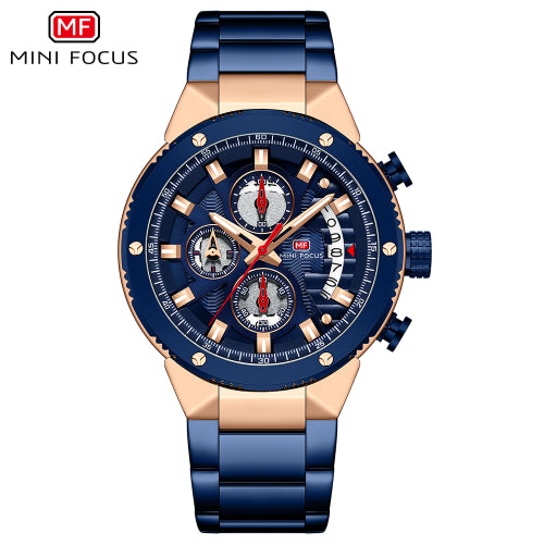 Mini Focus Blue Stainless Steel Blue Dial Chronograph Quartz Watch for Gents - MF0397G-03