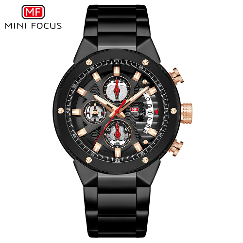 Mini Focus Black Stainless Steel Black Dial Chronograph Quartz Watch for Gents - MF0397G-05