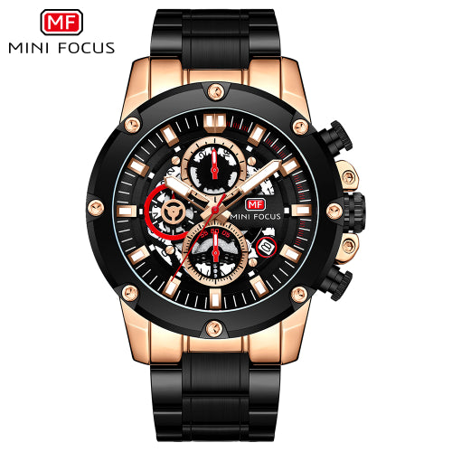 Mini Focus Black Stainless Steel Black Dial Chronograph Quartz Watch for Gents - MF0398G-03