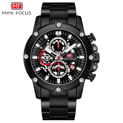 Mini Focus Black Stainless Steel Black Dial Chronograph Quartz Watch for Gents - MF0398G-04