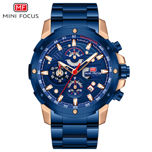 Mini Focus Blue Stainless Steel Blue Dial Chronograph Quartz Watch for Gents - MF0401G-03