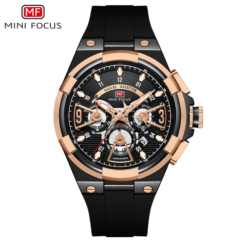 Mini Focus Black Silicone Strap Strap Black Dial Chronograph Quartz Watch for Gents - MF0402G-01