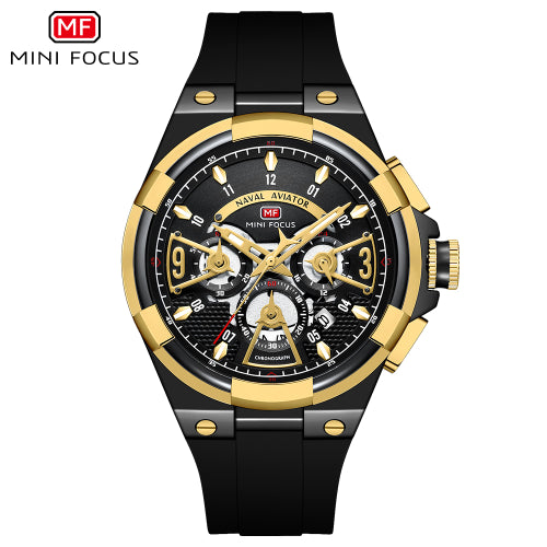 Mini Focus Black Silicone Strap Strap Black Dial Chronograph Quartz Watch for Gents - MF0402G-02
