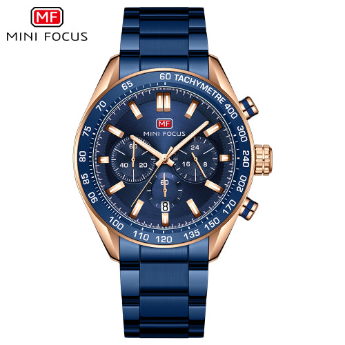 Mini Focus Blue Stainless Steel Blue Dial Chronograph Quartz Watch for Gents - MF0403G-04