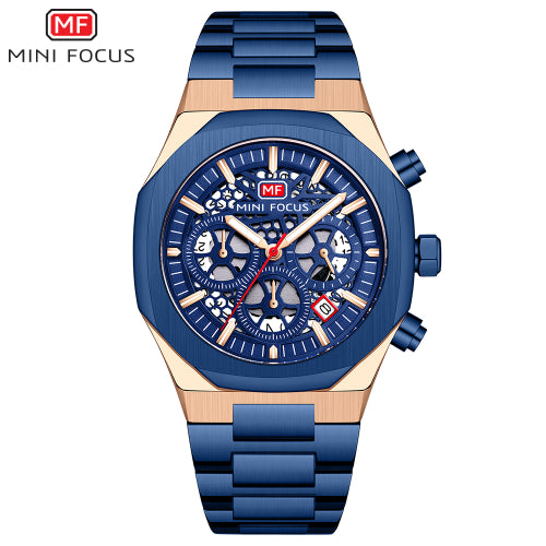 Mini Focus Blue Stainless Steel Blue Dial Chronograph Quartz Watch for Gents - MF0411G-03