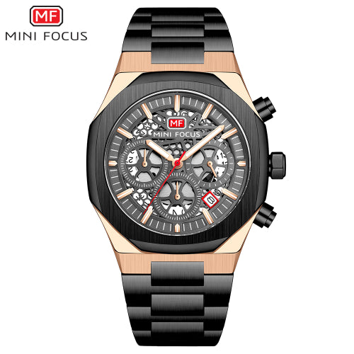 Mini Focus Black Stainless Steel Black Dial Chronograph Quartz Watch for Gents - MF0411G-04