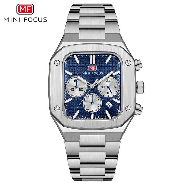 Mini Focus Silver Stainless Steel Blue Dial Chronograph Quartz Watch for Gents - MF0414G-01