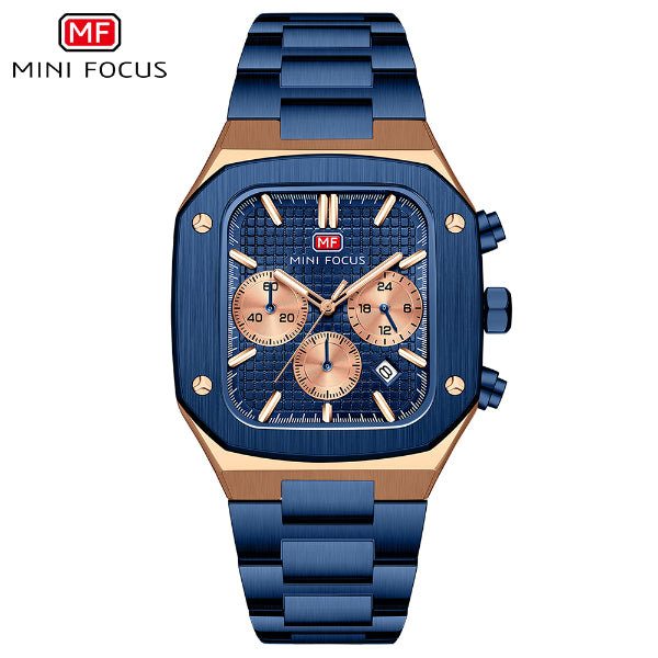 Mini Focus Blue Stainless Steel Blue Dial Chronograph Quartz Watch for Gents - MF0414G-03