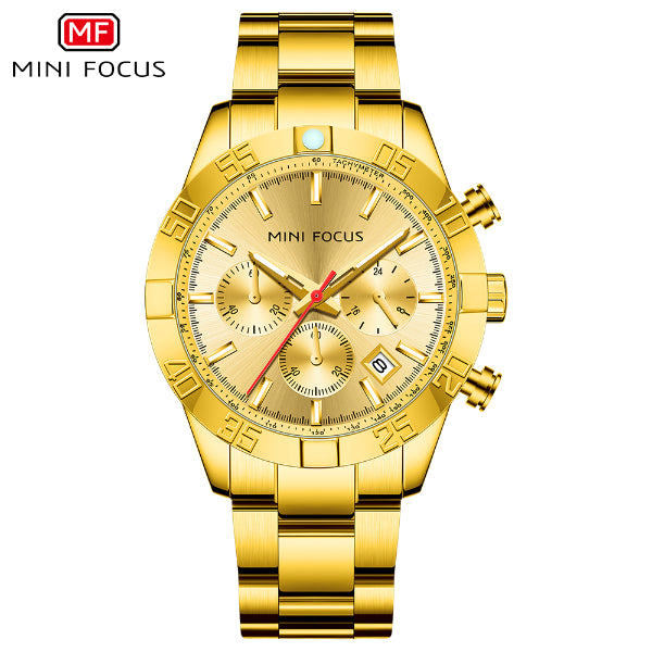 Mini Focus Gold Stainless Steel Gold Dial Chronograph Quartz Watch for Gents - MF0416G-02