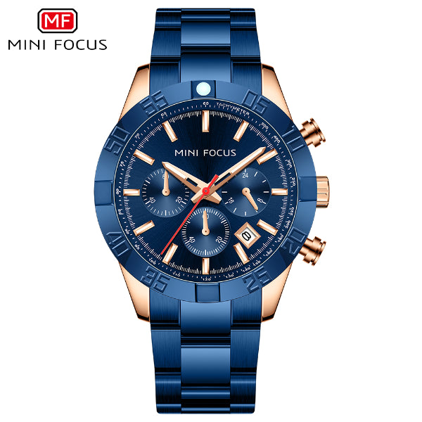 Mini Focus Blue Stainless Steel Blue Dial Chronograph Quartz Watch for Gents - MF0416G-03