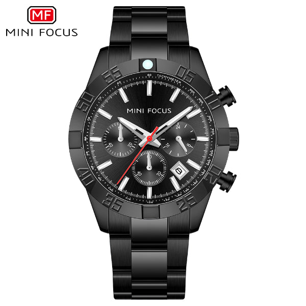 Mini Focus Black Stainless Steel Black Dial Chronograph Quartz Watch for Gents - MF0416G-05