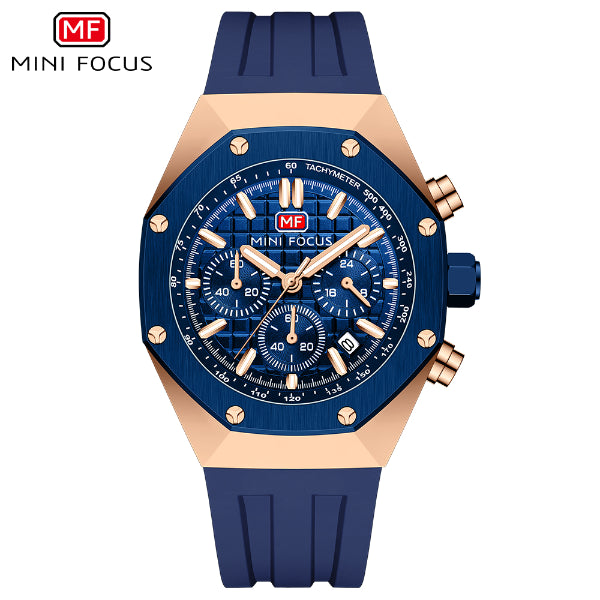 Mini Focus Blue Silicone Strap Strap Blue Dial Chronograph Quartz Watch for Gents - MF0417G-02