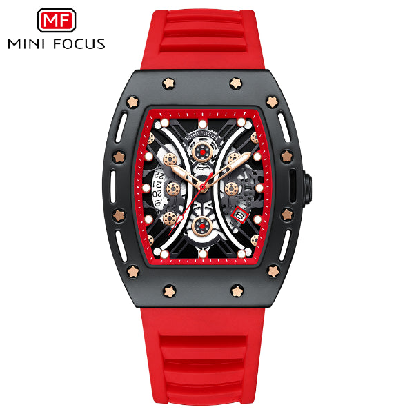 Mini Focus Red Silicone Strap Strap Black Dial Quartz Watch for Gents - MF0420G-03