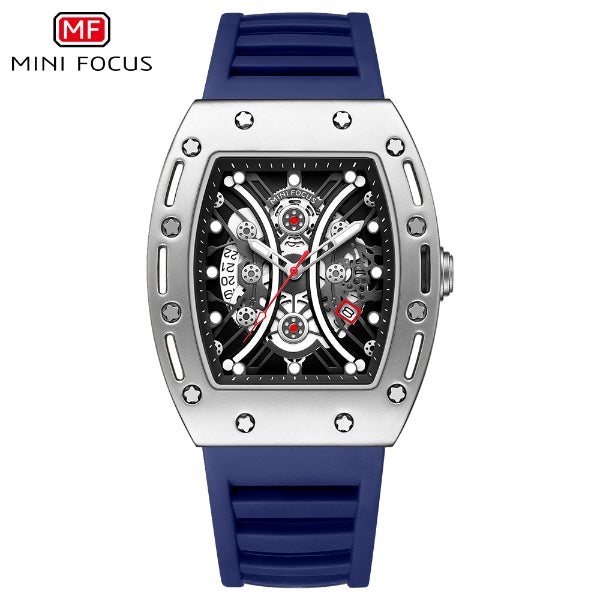 Mini Focus Blue Silicone Strap Strap Black Dial Quartz Watch for Gents - MF0420G-05
