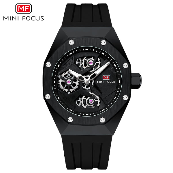 Mini Focus Black Silicone Strap Strap Black Dial Quartz Watch for Gents - MF0422G-01