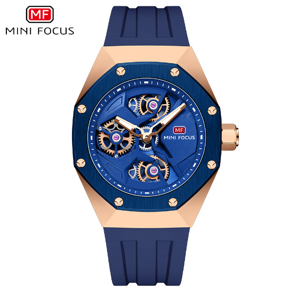 Mini Focus Blue Silicone Strap Strap Blue Dial Quartz Watch for Gents - MF0422G-03