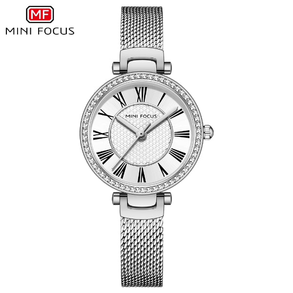 Mini Focus Silver Mesh Bracelet Silver Dial Quartz Watch for Ladies - MF0424L-01