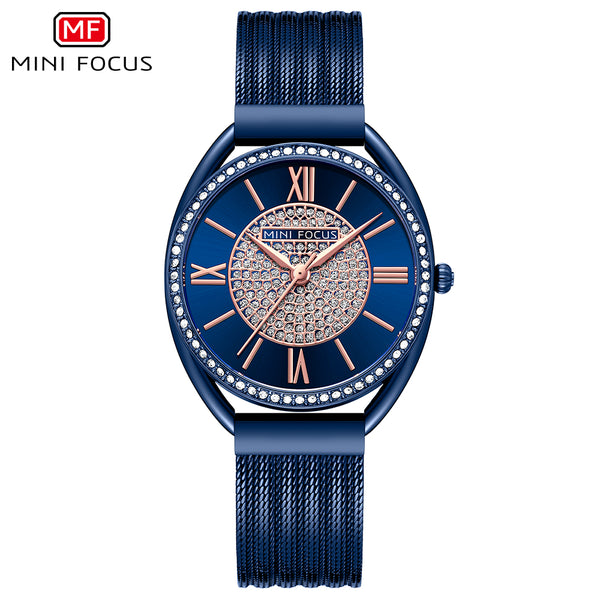 Mini Focus Blue Mesh Bracelet Blue Dial Quartz Watch for Ladies - MF0425L-04