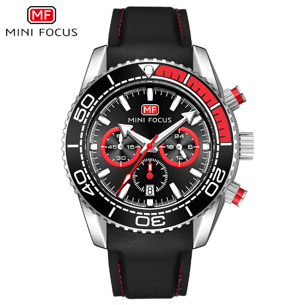 Mini Focus Black Leather Strap Black Dial Chronograph Quartz Watch for Gents - MF0426G-03