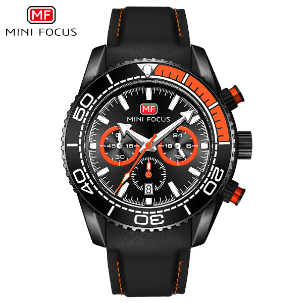 Mini Focus Black Leather Strap Black Dial Chronograph Quartz Watch for Gents - MF0426G-04