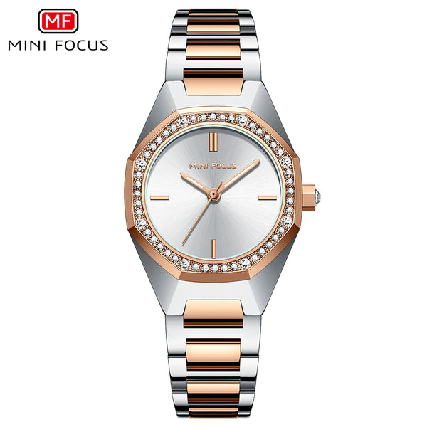 Mini Focus Two-tone Stainless Steel Silver Dial Quartz Watch for Ladies - MF0433L-02