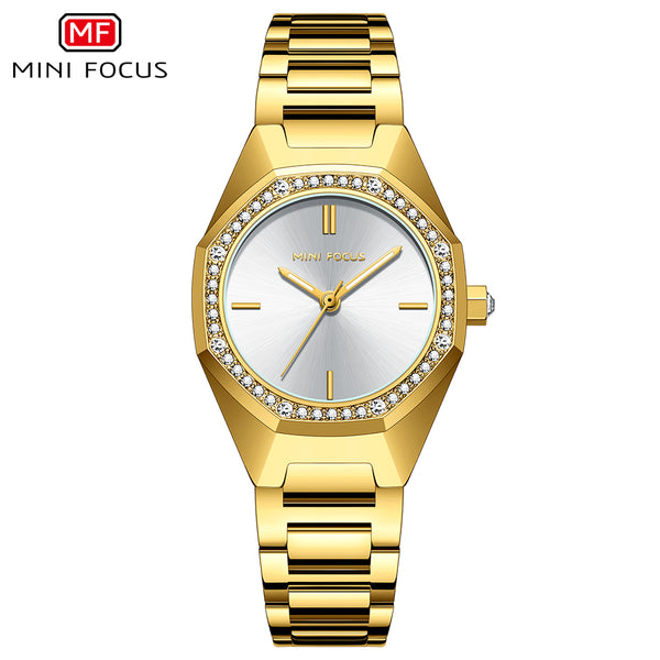 Mini Focus Gold Stainless Steel Silver Dial Quartz Watch for Ladies - MF0433L-03