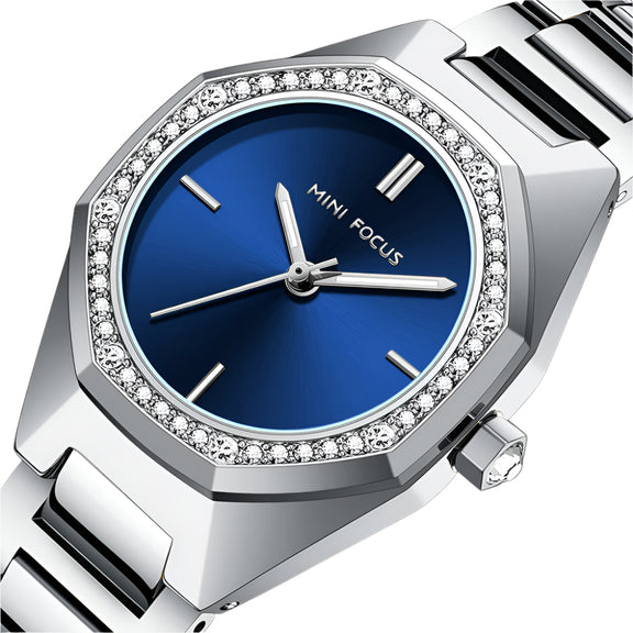 Mini Focus Silver Stainless Steel Blue Dial Quartz Watch for Ladies ...