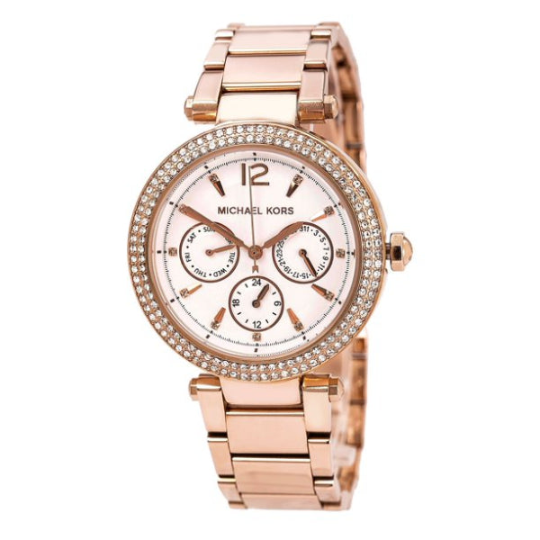 Michael Kors Parker Rose Gold Stainless Steel White Dial Chronograph Quartz Watch for Ladies - MK-5781-H