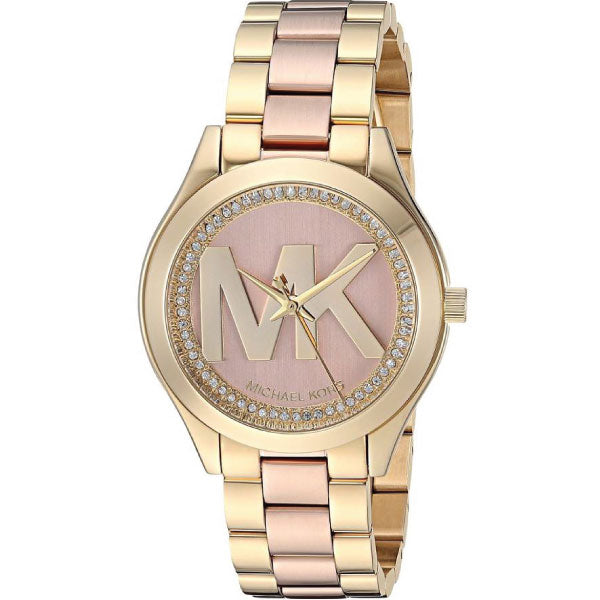 Michael Kors Slim Runway Two-tone Stainless Steel Rose Gold Dial Quartz Watch for Ladies - MK-3650