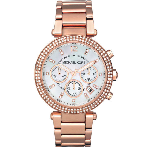 Michael Kors Parker Rose Gold Stainless Steel Silver Dial Chronograph Quartz Watch for Ladies - MK5491