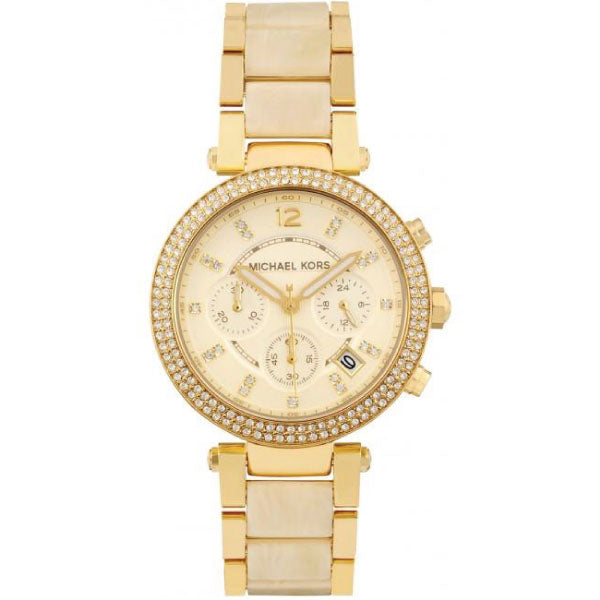 Michael Kors Parker Gold Stainless Steel Gold Dial Chronograph Quartz Watch for Ladies - MK-5632