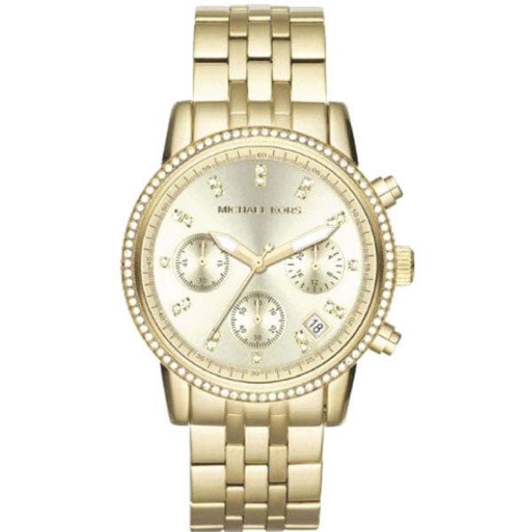 Michael Kors Glitz Gold Stainless Steel Gold Dial Chronograph Quartz Watch for Ladies - MK-5698