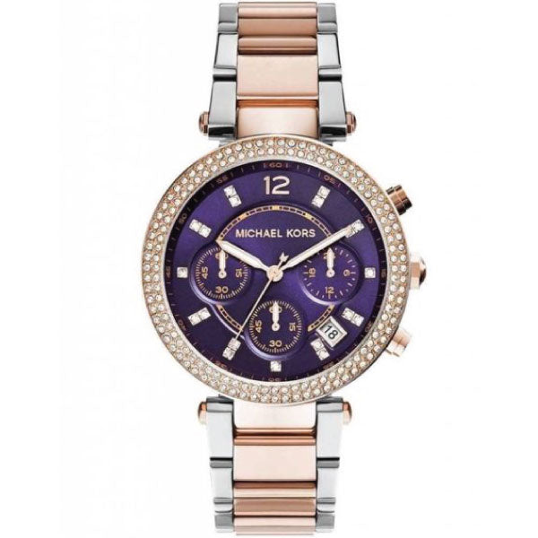 Michael Kors Parker Two-tone Stainless Steel Purple Dial Quartz Watch for Ladies - MK-6108